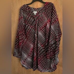 Catherines Woman Lightweight Flowy Pullover Top V-Neck With Lace-Up Shoelace 1X